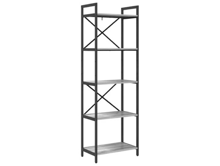 Regal mit 5 Ebenen, 56 x 34 x 171 cm, Verbundholz, Rahmen aus Stahl, Grau Urbanes Loft-Design, Aufbewahrung von Büchern und Dekoration, einfache Pflege, Verwendung im Büro oder Wohnzimmer