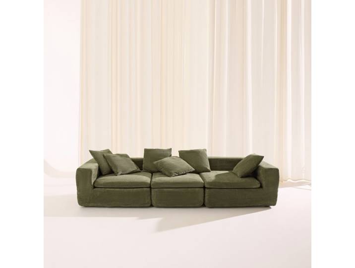 Canapé compressé modulable tissu chenille 4 places vert