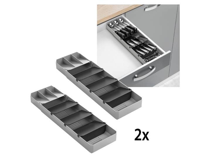 Schubladeneinsatz METALTEX, grau, B:15cm H:6cm T:40cm, Metall, Schubladeneinsätze, Schubladeneinsatz, ausziehbar, für bis zu 90 Besteckteile