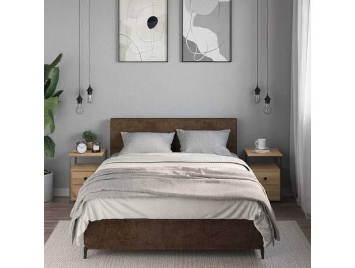 KTHLBRH Nachttische 2 Stück Eiche Handwerk 34 x 35,5 x 50 cm Holz 2 Schubladen und Fach, Metallbeine, robuste Tischplatte, einfache Reinigung, inklusive Wandbefestigung