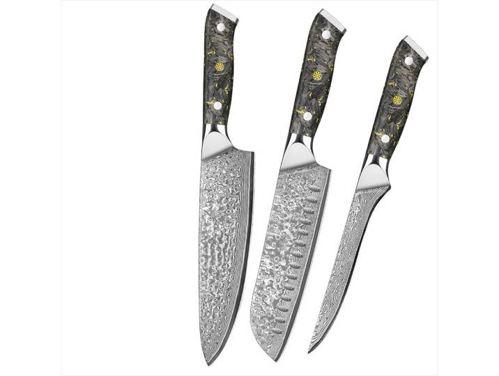 UniqueFire Messer-Set 3tlg. Damastmesser Set aus Kochmesser, Santokumesser, Filetiermesser (3-tlg)