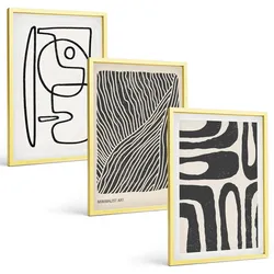 BILDER SET 3er Set - 40x60 cm Goldrahmen - Abstrakte Muster, Linien, Texturen