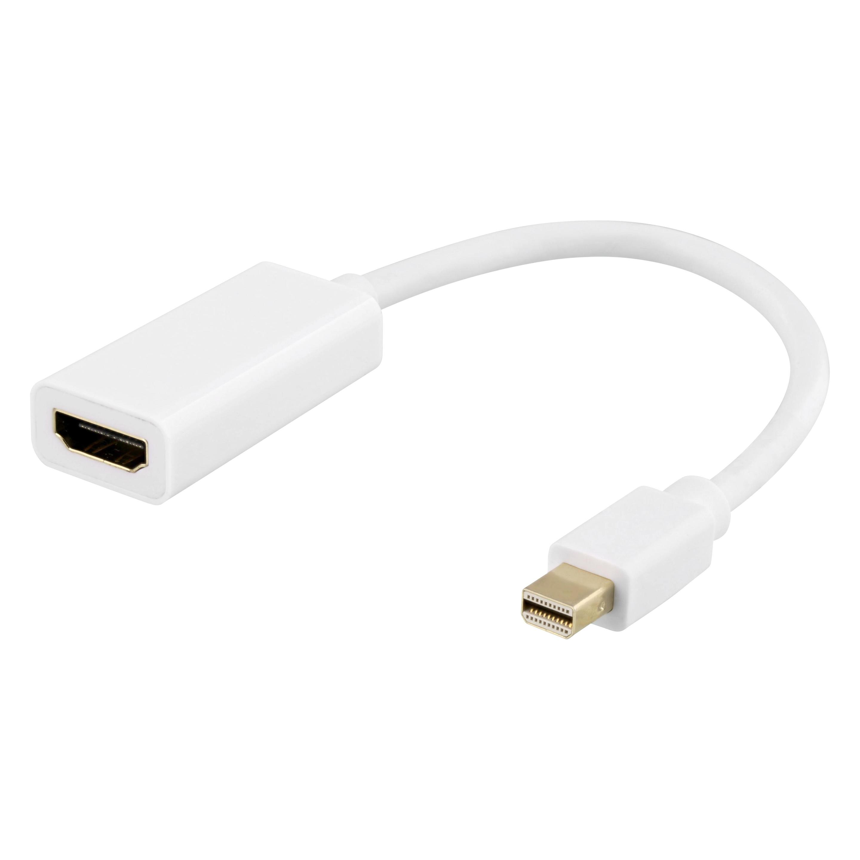 Deltaco DP-HDMI46 video cable adapter Mini DisplayPort HDMI Type A (Standard) White (Mini DP, HDMI) (DP-HDMI46)