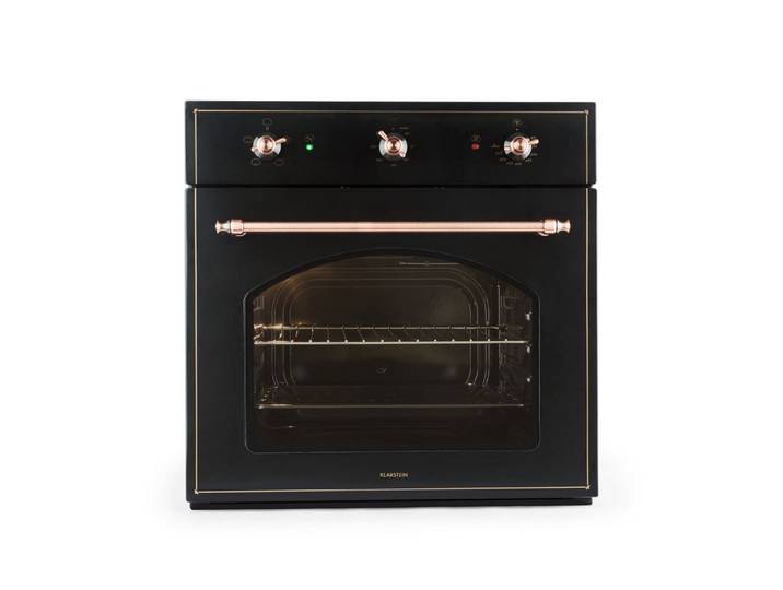Klarstein Backofen Vilhelmine, mit 2-fach-Teleskopauszug, aushängbare Backofentür für einfache Reinigung, Einbau-Backofen Garzeittimer Grill Vintage Küche