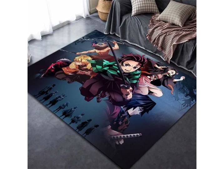 MBg-2214 Tapis imprimé 3D Demon Slayer Kimetsu tapis doux de chambre à coucher de jeu pour bébé décor de Taille:120x160cm