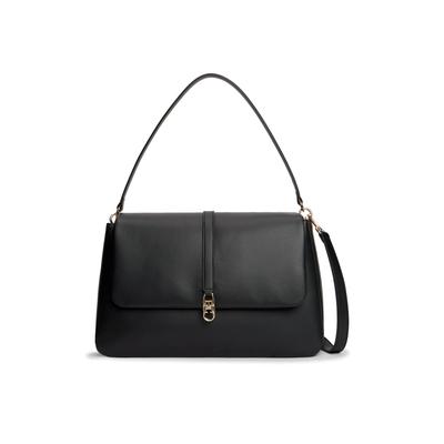 Handtasche TOMMY HILFIGER "TH LIBRE SATCHEL", Damen, Gr. B/H/T: 39cm x 24cm x 12cm, schwarz, Lederimitat, Taschen Handtasche, Damen Schultertasche, Umhängetasche mit TH-Magnetverschluss