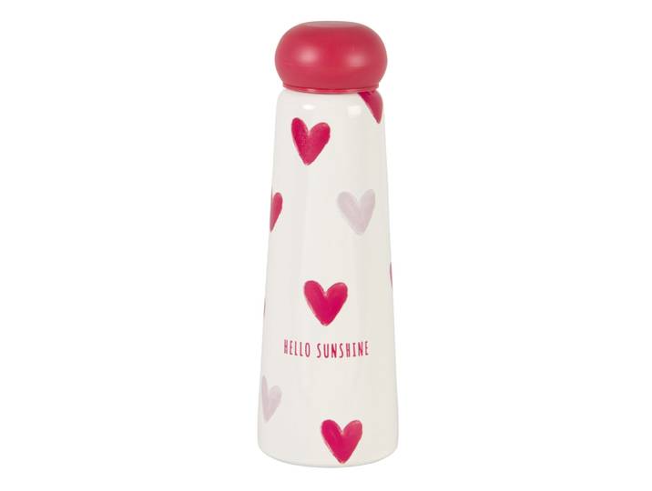 Trinkflasche mit Herzchen aus Edelstahl, weiß, rosa und rot 500ml