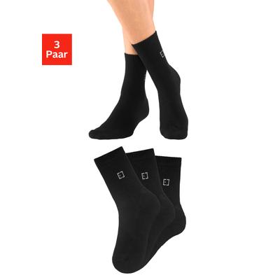 Socken ELBSAND, Damen, Gr. 39-42, Sockengröße, schwarz (3x schwarz), Baumwolle, Elasthan, Polyamid, unifarben, normal, Socken Socken, mit Frottee und eingestricktem Markenlogo