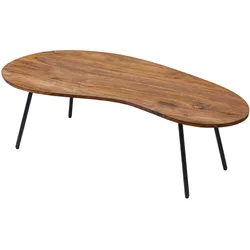 COUCHTISCH Retro-Stil mit Nierenform, Massivholz, Metallbeine, pflegeleichte Tischplatte, Braun 122x63x36 cm