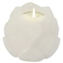 Salzkristall Teelichthalter LOTUSBLÜTE White Line