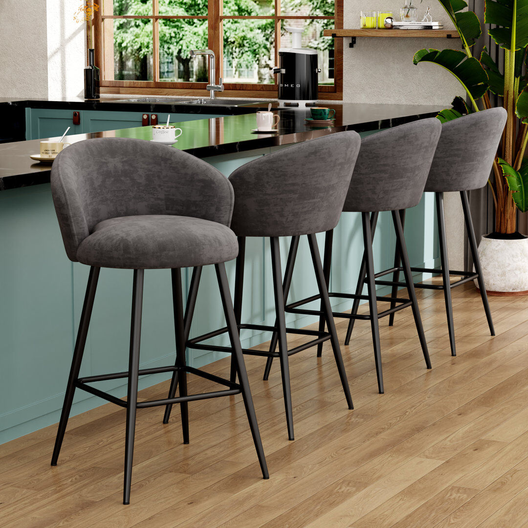 Rio Velvet Bar Stool Grey/Black 76.5cm