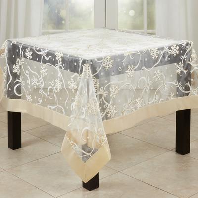 Saro Lifestyle Printed Tablecloth With Snowflake and Ribbon Design