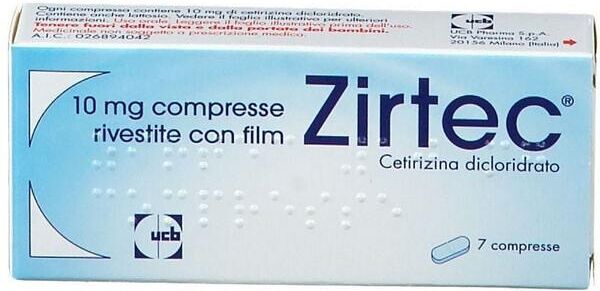 Zirtec 10 mg Cetirizina dicloridrato Antistaminico 7 Compresse Rivestite