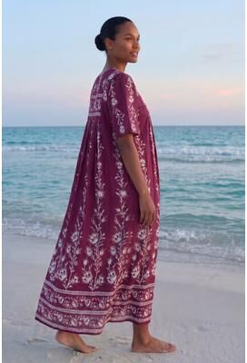 Plus Size Women's Bib-Front Short Sleeve Maxi Lounger by Only Necessities in Boysenberry Floral (Size 5X)