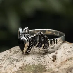 Drachensilber Giftring Fledermaus Ring mit Fach 925 Silber Schmuck 52 - Silber