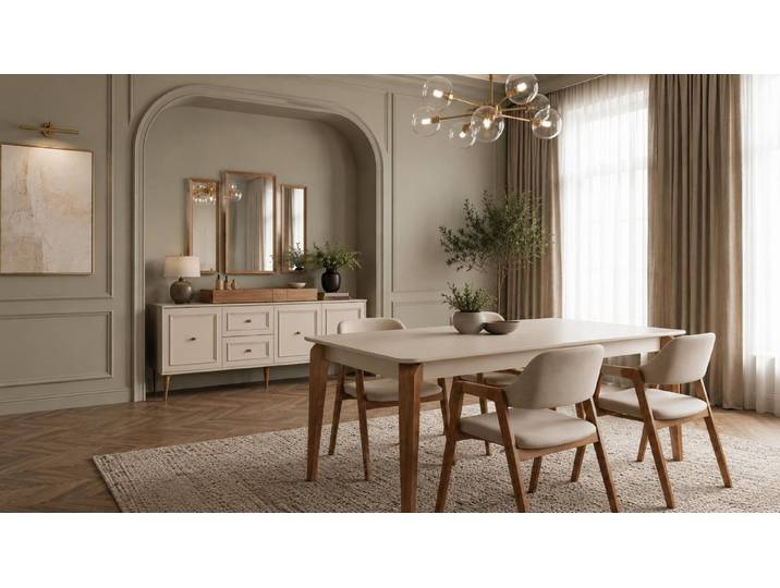 JVmoebel Stehtisch Ausziehbarer Esstisch modern beige elegant repräsentativ, Made in Europa