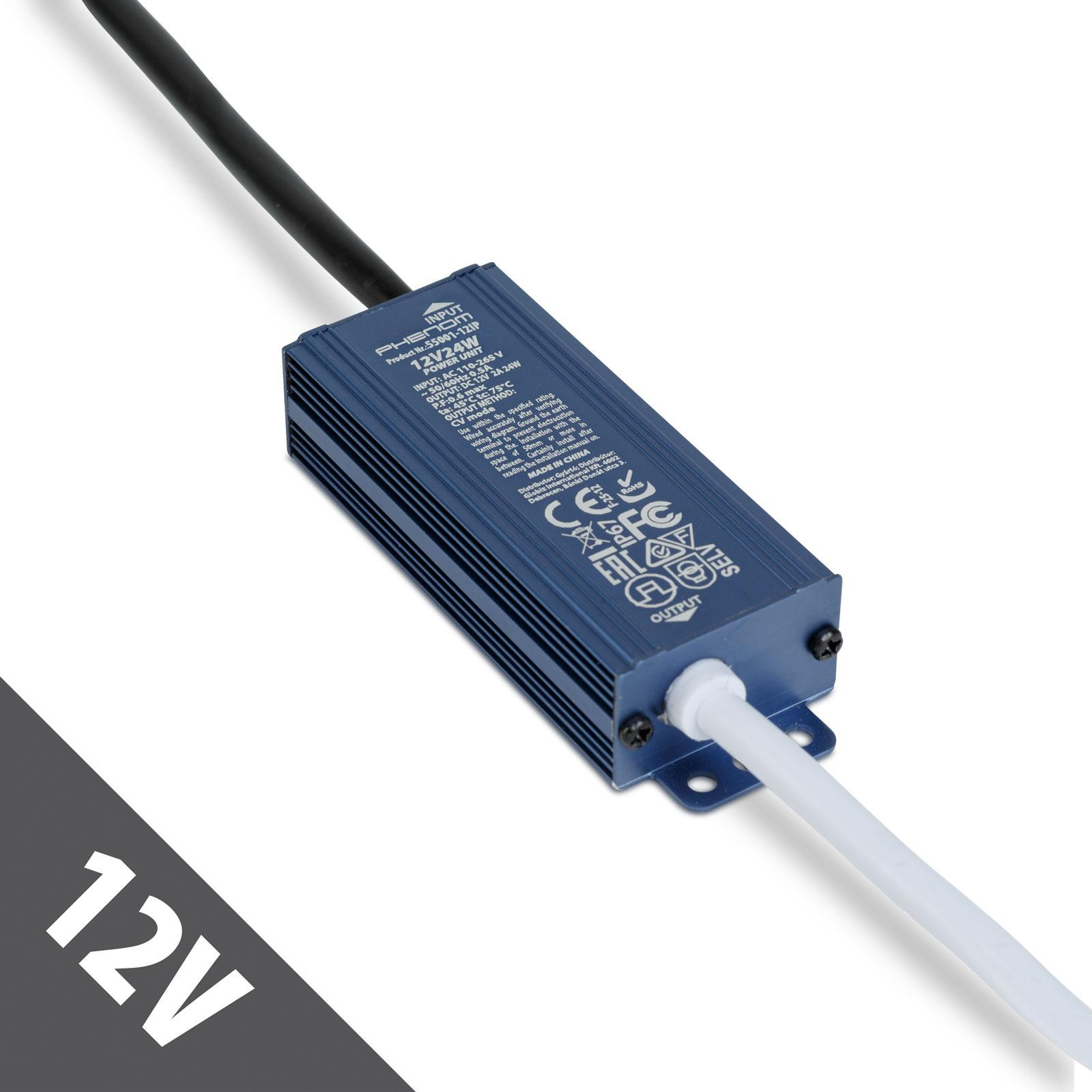HomeShopXL LED-voeding 12V 24W IP67 waterdicht transformator 12V DC 2A voor LED-strips, camera's en tuinverlichting [55001-12IP]