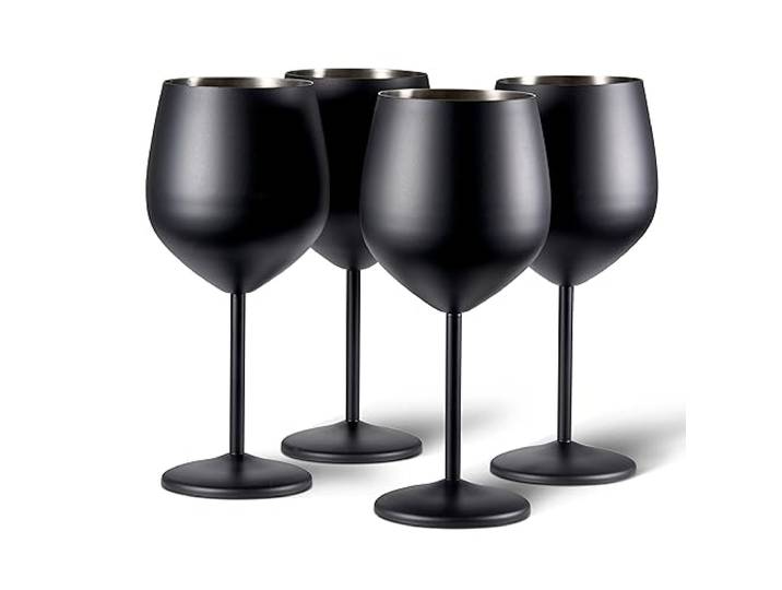 Oak & Steel - 4 Zwarte Wijnglazen Gift Set - Roestvrij Staal Shatterproof Party Glazen, 540ml