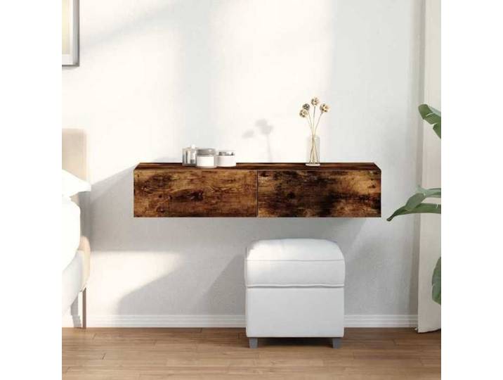 Étagère murale avec tiroirs chêne fumé bois d'ingénierie étagère murale avec armoire meuble de rangement mural 859990