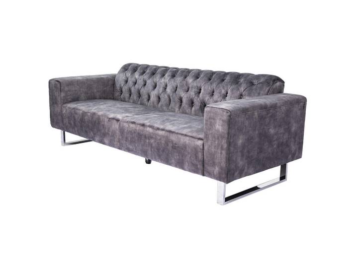 Kawola Sofa Nilo Grau Velvet, Anthrazit, Echtholz, Füllung: Schaumstoff, 220x77x87 cm, Wohnzimmer, Sofas & Couches, Sofas, Chesterfield Sofas