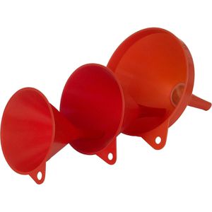 Hünersdorff Trichter 951600, rot, 3-teiliges Set, Ø 14 - 20,8 cm, aus Kunststoff, mit Aufhängeöse & Sieb