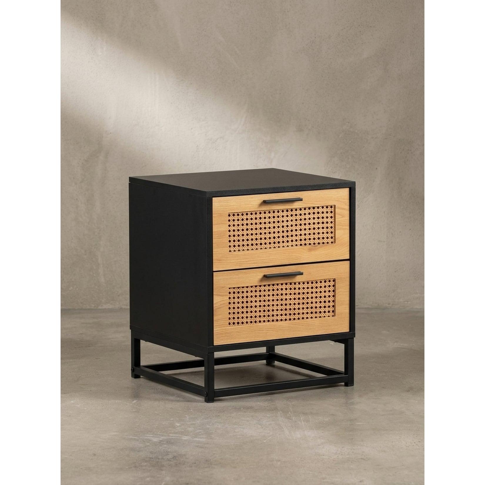 Nachttisch – Schwarz/Wiener Geflecht, 45x45x56 cm, Schubladen, zeitlos