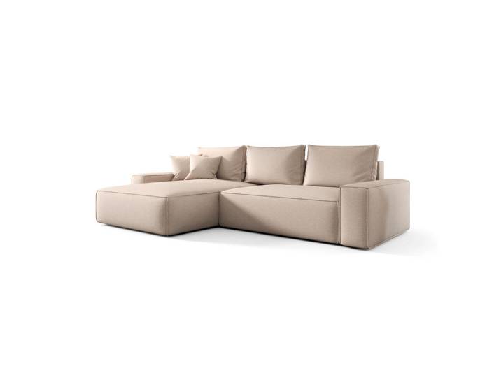 Cornero Ecksofa California links hellbeige Strickstoff Aragon 3 - Schlaffunktion, Bettkasten, Creme, Echtholz,Buche, L-Form, 280x185 cm, Wohnzimmer, Sofas & Couches, Wohnlandschaften, Ecksofas