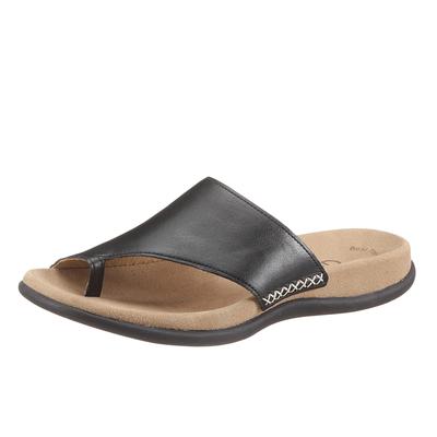 Zehentrenner GABOR, Damen, Gr. 43, Leder, schwarz, Nappaleder, Schuhe Zehentrenner, Keilabsatz, Sommerschuh, Dianette mit kontrastfarbiger Stickerei
