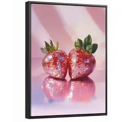 LEINWAND Bilder mit Rahmen - Disco - Obst - Glitzer - Erdbeere - 30x40