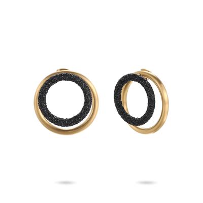 Paar Ohrstecker KINGKA "KOURI Stardust", schwarz (gelbgoldfarben, schwarz), Ohrringe, Damen, 25,5mm, Edelstahl