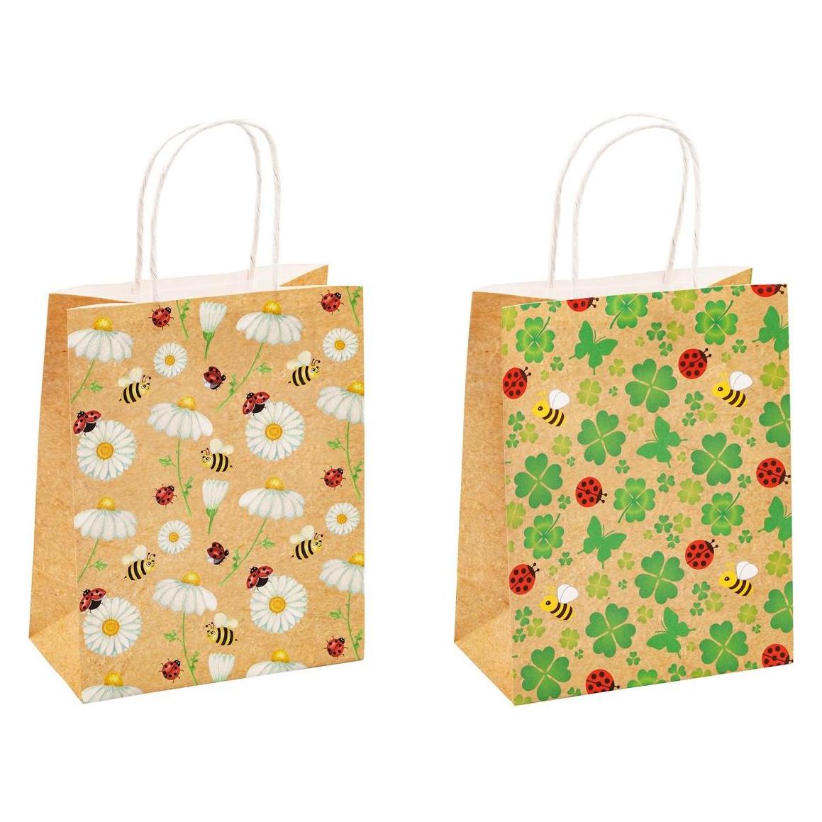 Tsi Geschenktüten Kleeblatt, Kraftpapier, B 180 x T 100 x H 230 mm, 12 Stück, Einzelmotiv (88013-SG)