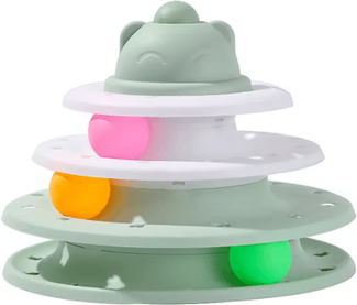 Inspire Picks SpinPaws 4 Level Interactive Cat Toy Tower Rolling Ball Puzzle Track light Green