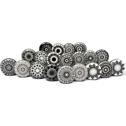 KERAMIKKNÖPFEN Set mit 20 mit schwarzem Blumenmosaikdesign 38 mm Durchmesser.