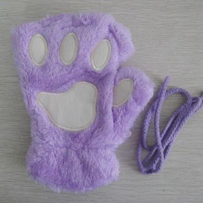 Inspired Finds Cartoon Cute Cat Claw Paw Gloves Plush Mittens For Women, Warm & Soft Fingerless Bear Cat Gloves purple