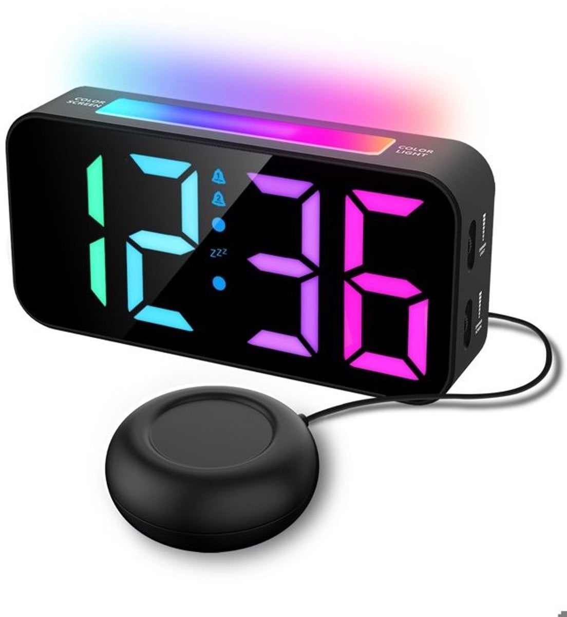 RGB LED-wekker met trilfunctie en zevenkleurige verlichting