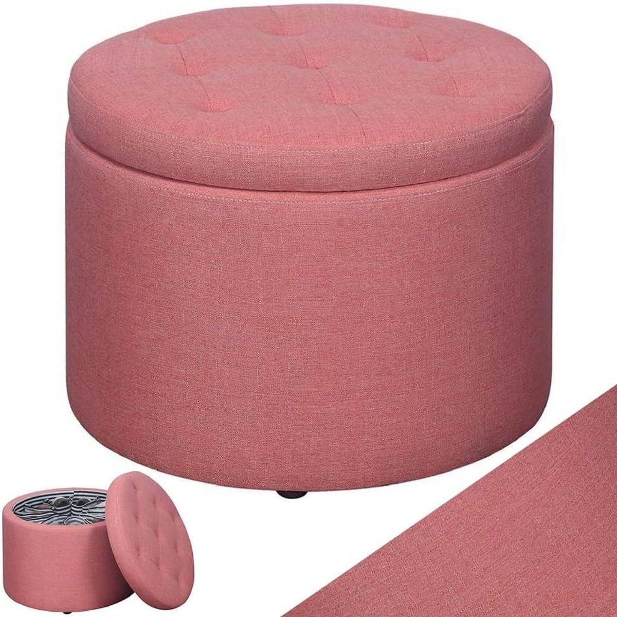 Roze Zitkruk met 12 opbergvakken en voetenbank hocker - B/D/H: 40 x 40 x 40 cm