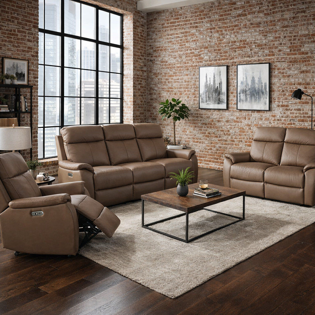Ophelia & Co. Windsor Powerglide 3 + 2 + 1 Real Leather Power Recliner Sofa Suite Tan 3