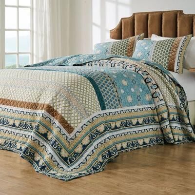 Greenland Trading Co. Thalia II Bedspread Set Blue, King, Blue