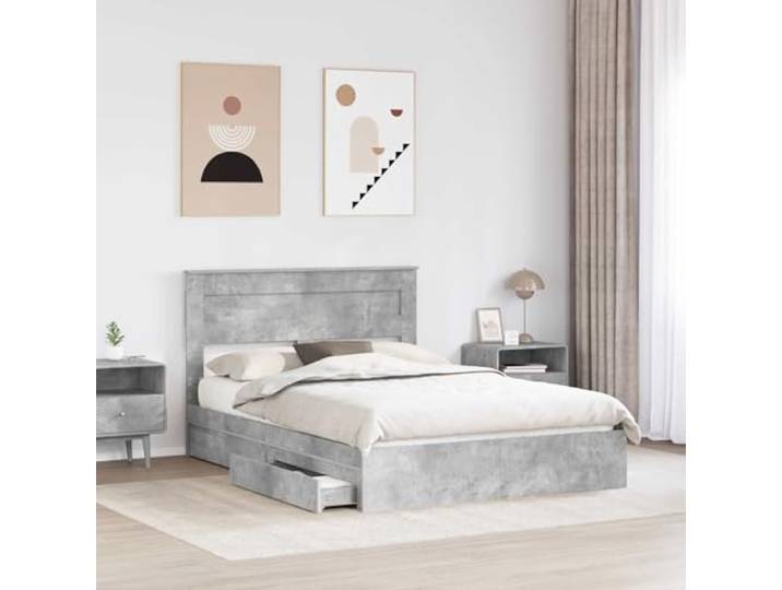 KTHLBRH Boxspringbett Zementgrau 150 x 200 cm Technisches Holz, Schubladen, Lattenrost, Kopfteil inklusive, 200 kg