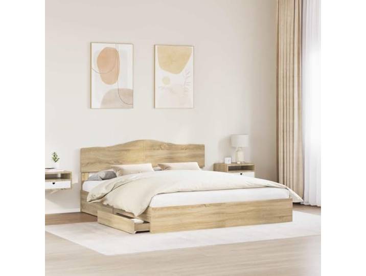 SKTQYQO Boxspringbett mit Kopfteil Eiche Sonoma 180 x 200 cm Technisches Holz, ausziehbare Schubladen, einfache Montage, modernes Design