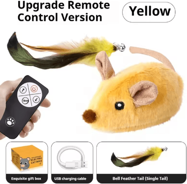 Inspire Picks Automatic Moving Mouse Cat Toy USB Rechargeable Interactive Squeaky Plush Toy yellow With Remote