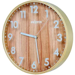 Peweta, Wanduhr, Funkwanduhr weiss braun Holz, Ø 30,0 cm (30 cm)