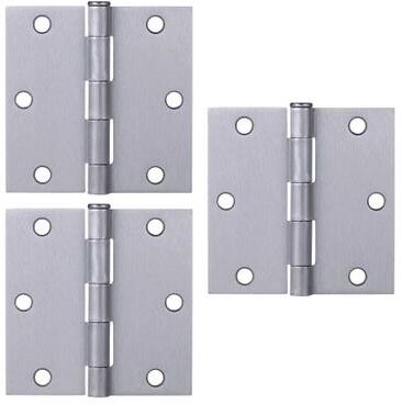 Design House Brushed Chrome Steel Plain Bearing Door Hinge with Removable Pin, 3-1/2 x 3-1/2 in. Square Corner, 3-Pack