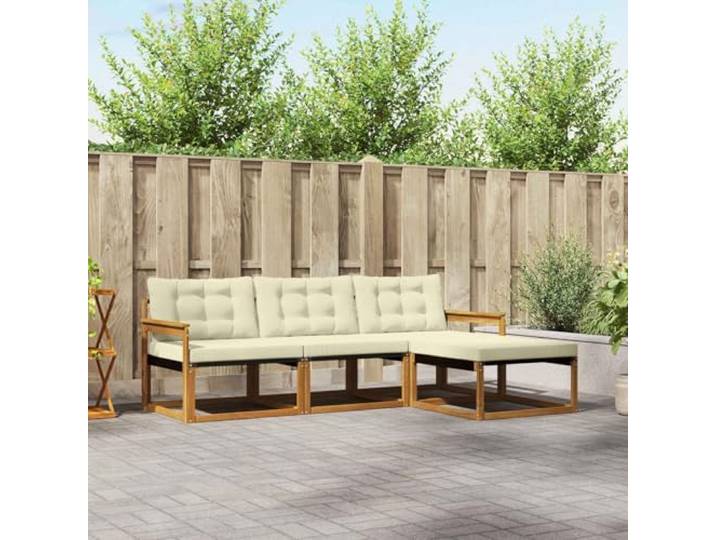 RJPLMFV Ecksofa für den Außenbereich, 4 Stück, Akazien-Textil Modulares Kissen, atmungsaktiv, schnelltrocknend, Armlehne aus Massivholz, pflegeleicht