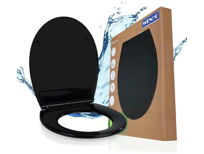 WC-Sitz WENKO KOS , schwarz, B:37,5cm L:44cm, Thermoplast, WC-Sitze, WC-Sitz