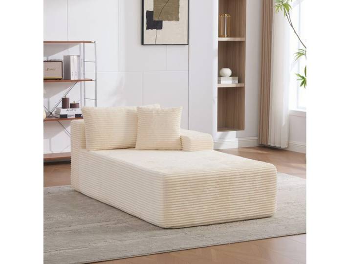 MEULVA Canapé compressé modulable 1 place en chenille ivoire mousse 30D livré monté