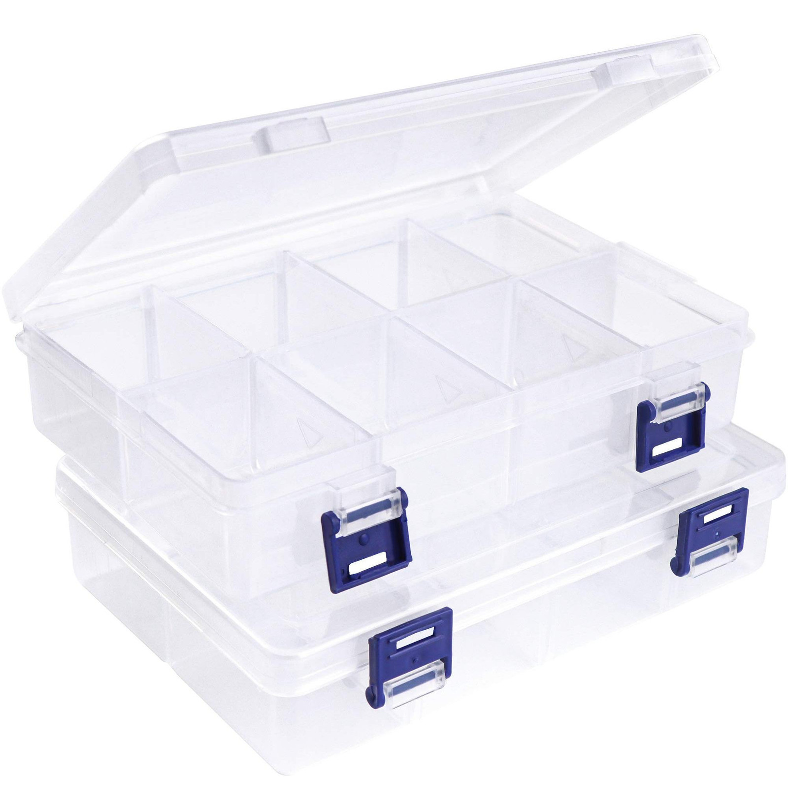 Set van 2 Transparante Opbergdozen met 8 Vakken voor Sieraden en Kralen