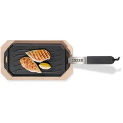 Cozze Gusseisenpfanne mit Bambus Servierbrett, 15 x 30 cm