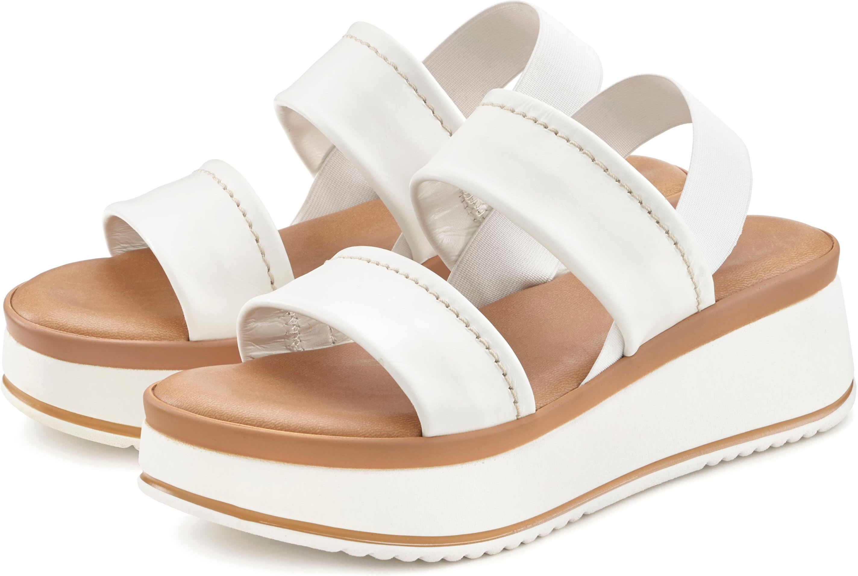 Plateausandaletten LASCANA "Sommerschuh, Sandale, Sandalette, offener Schuh, Plateausandale", Damen, Gr. 39, Rindsleder, weiß, Obermaterial: 100% Rindsleder. Decksohle: 100% Synthetik. Futter: 100% Rindsleder. Laufsohle: 100% Synthetik, unifarben, Schuhe 