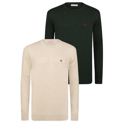 Rundhalspullover FELIX HARDY "Pullover mit Rundhalsausschnitt 2er-Pack", Herren, Gr. XXL, beige (beige, grün), 100% Baumwolle, Rundhals, Pullover Rundhalspullover
